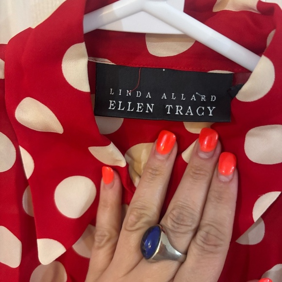 100 % silk red with white polka dots button up 90s - Picture 3 of 5